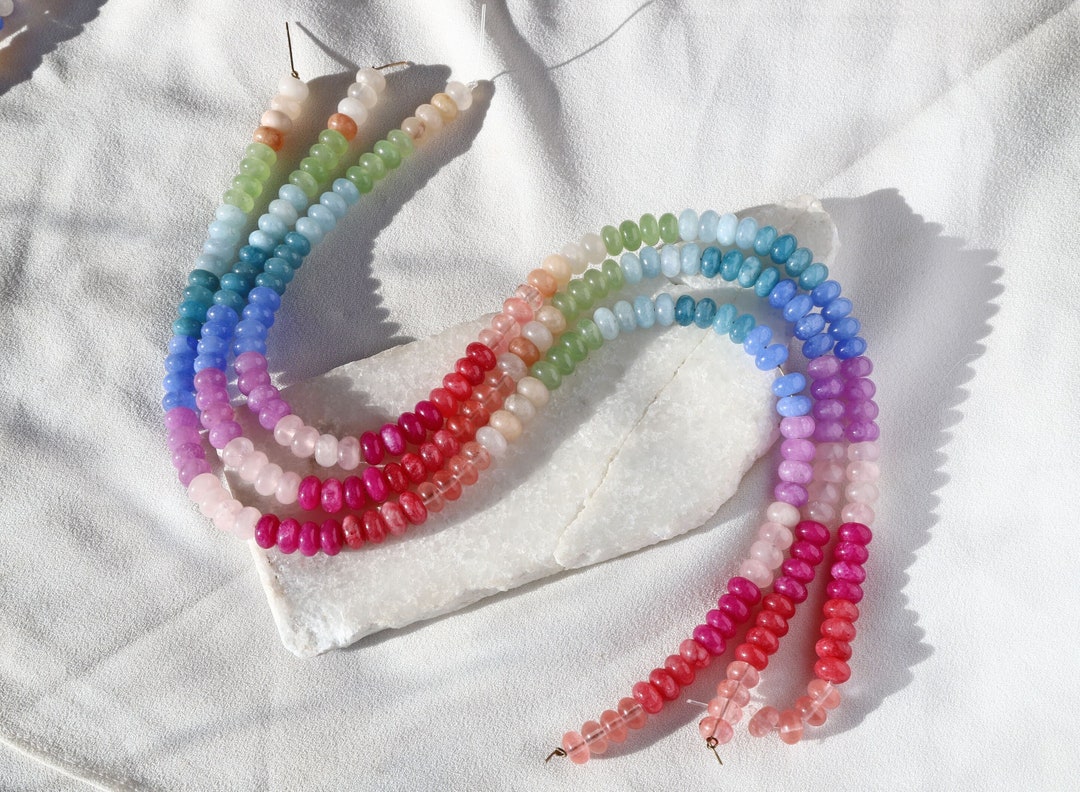 Natural 5x8mm Faceted Multicolor Jade Gemstone Rondelle Loose Beads - 15 Inch AAA Quality