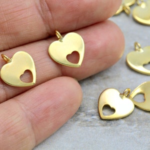 Gold Plated Heart Pendant, 11mm Brass Metal Tiny Heart Love Pendant Charm 10 pcs / GPB-11