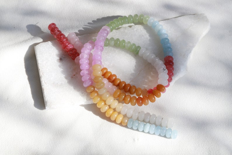 5x8mm Rondelle Multicolor Moonstone and Jade Mix Gemstone Beads / RNS5-43a image 2