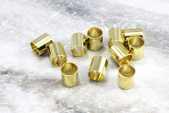 9mm Shiny Gold Plated Brass Smooth Tube Barrel Charms 7 pcs / GPY-262