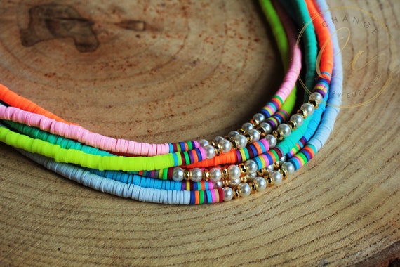 Fun Clay Beads and Czech Glass Pearl Beaded Necklace Jewelry