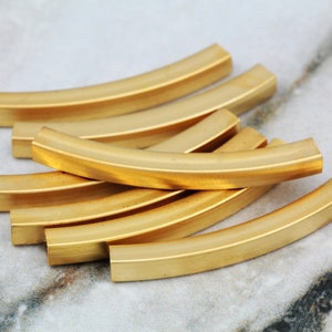 Gold Plated Curved Tube Bar, 30mm Brass Square Tube Bar Charm 5 pcs / GPY-441