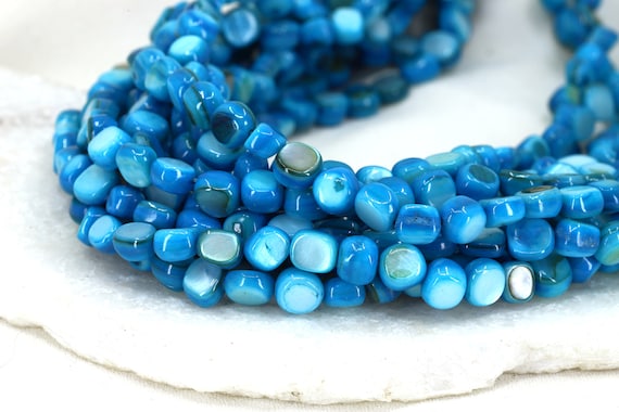 Blue Dyed Shell Beads, 6mm Beads, Strand of Shell Beads, Jewelry
