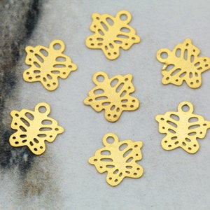 7mm Tiny Butterfly Pendants, Matte Gold Plated Brass Charms 25 pcs / GPY-348