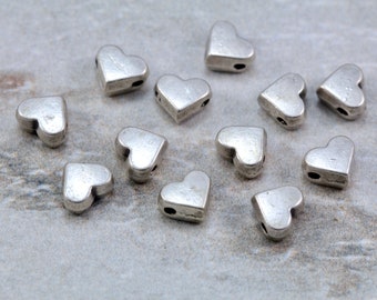 Antique Silver Plated Heart Charm, 7mm Metal Heart Bead 5 pcs