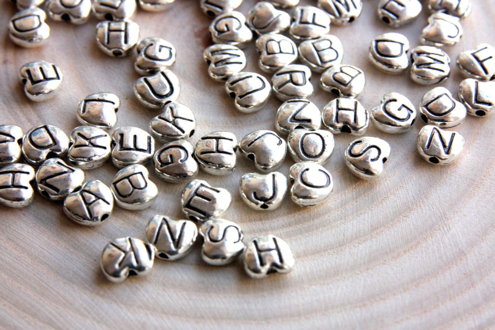 Black Heart Alphabet Letter Beads, Black and White Heart Letters Beads,  Mixed Acrylic Alphabet Beads, Heart Alphabet Name Beads 7mm 231 