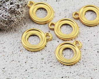 Gold Plated Circle Pendant, 19mm Metal Round Circle Charm 5 pcs / GPY-543