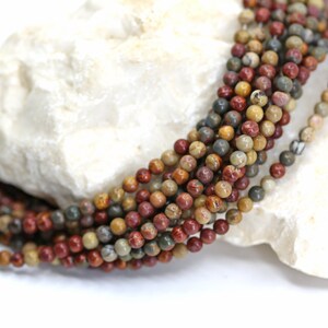 4mm Round Picasso Jasper Beads, 1 Full Strand 15.5&quot; Genuine Natural Loose Round Semi Precious Stones / NSR4-37
