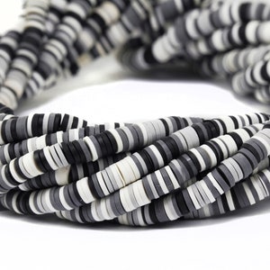 6mm Mix White and Black Heishi Beads, Polymer Clay Vinyl Disc Beads, 1 Strand Fimo Record Bead, Colorful Polymer Clay Crafting Bead / FD6-81