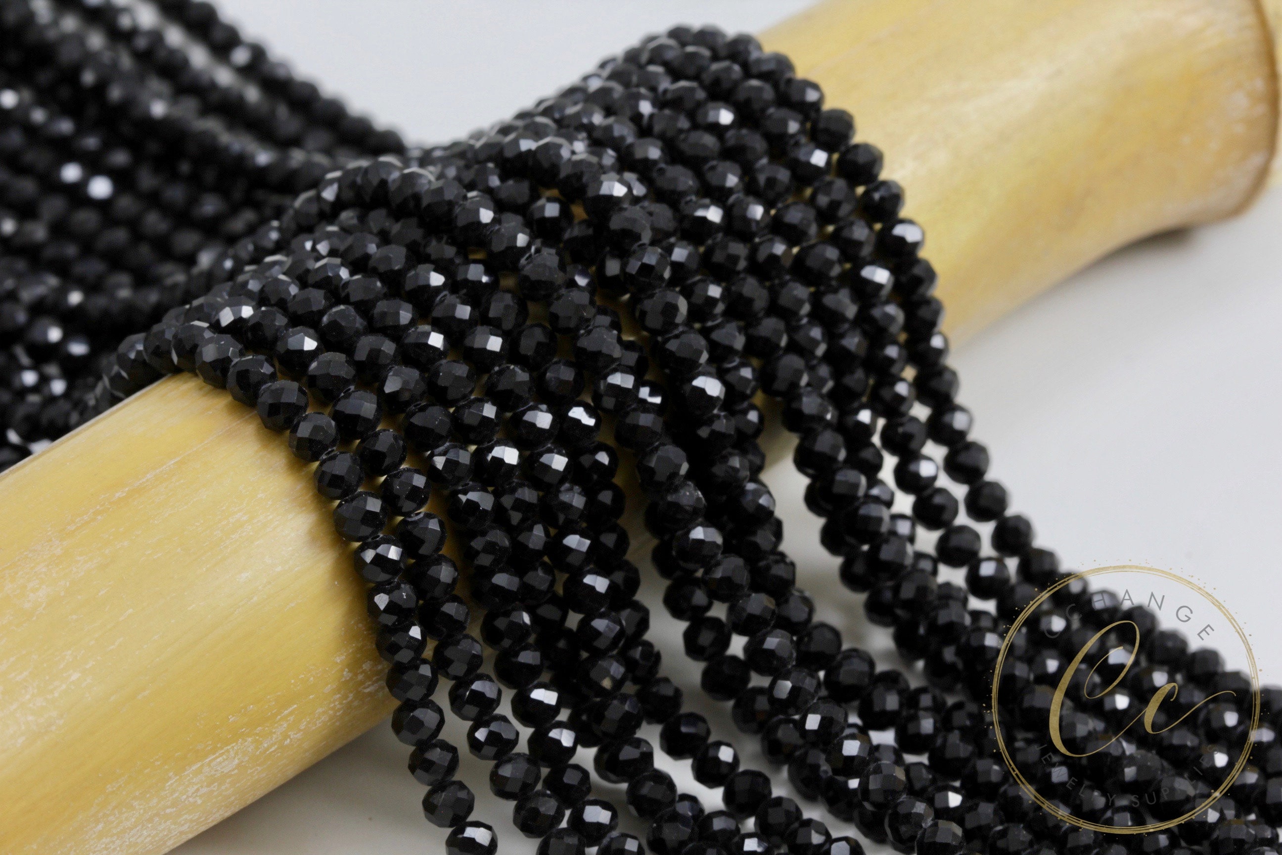 Faceted Black Crystal Glass Beads Loose Round Rondelle Beads For