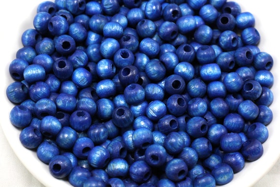 7 mm サックスブルー ラウンドウッドビーズ、天然木染めビーズ 50 個