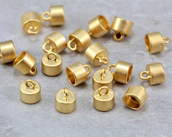 Gold Plated End Caps, 5mm Hole Metal Round Cord End Caps 10 pcs / GPY-497