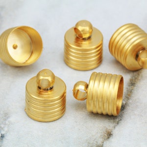 Gold Plated End Caps, 8mm Hole Brass Round Cord End Caps 5 pcs / GPY-263