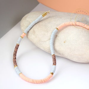 Pastel Colours Heishi Surfer Necklace, Gold Accent Heishi Disc Bead Necklace, Bohemian Beaded Necklace / Please ask for wholesale details