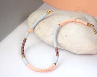 Pastel Colours Heishi Surfer Necklace, Gold Accent Heishi Disc Bead Necklace, Bohemian Beaded Necklace / Please ask for wholesale details