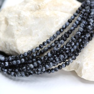 4mm Round Snowflake Obsidian Beads, 1 Full Strand 15.5&quot; Genuine Natural Loose Round Semi Precious Stones / NSR4-47