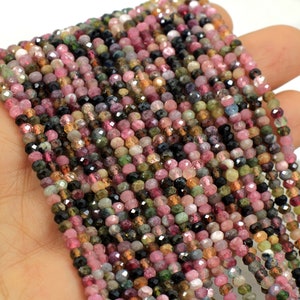 2mm 3mm Faceted Tourmaline Gemstone, 16&quot; Full Strand Multicolored Rondelle Tourmaline Beads