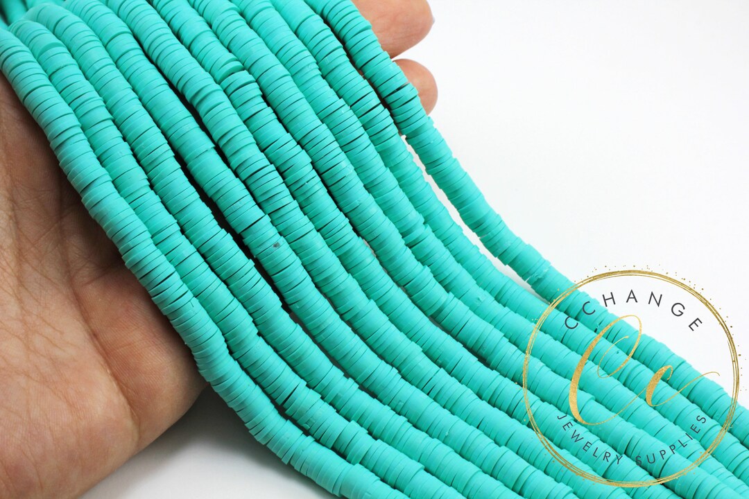 6mm Mint Green Heishi Disc Beads, Surfer Necklace Heishi Beads, 1