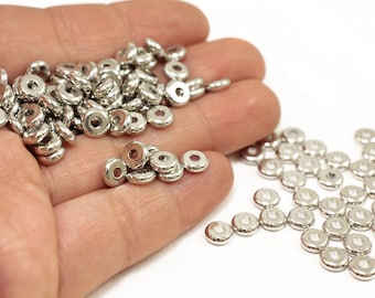 6mm Heishi Disc Bead, Silver Colour Brass Rondelle Spacer Bead 25 pcs / GPY-469b