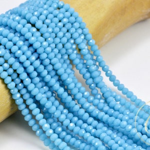 3mm Turquoise Blue Crystal Beads, Faceted Rondelle Crystal Glass Beads / CB3-16