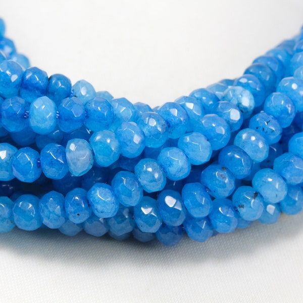 Pierres d’agate à facettes de 4 mm, perles d’agate rondelle naturelle bleu vif / FA4-25