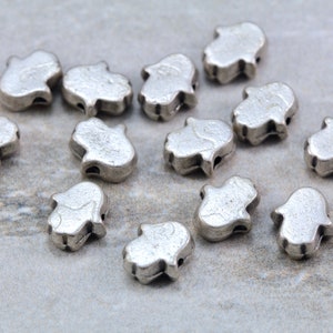 Antique Silver Plated Hamsa Charm, 8mm Metal Fatima Hand Bead Charm 5 pcs
