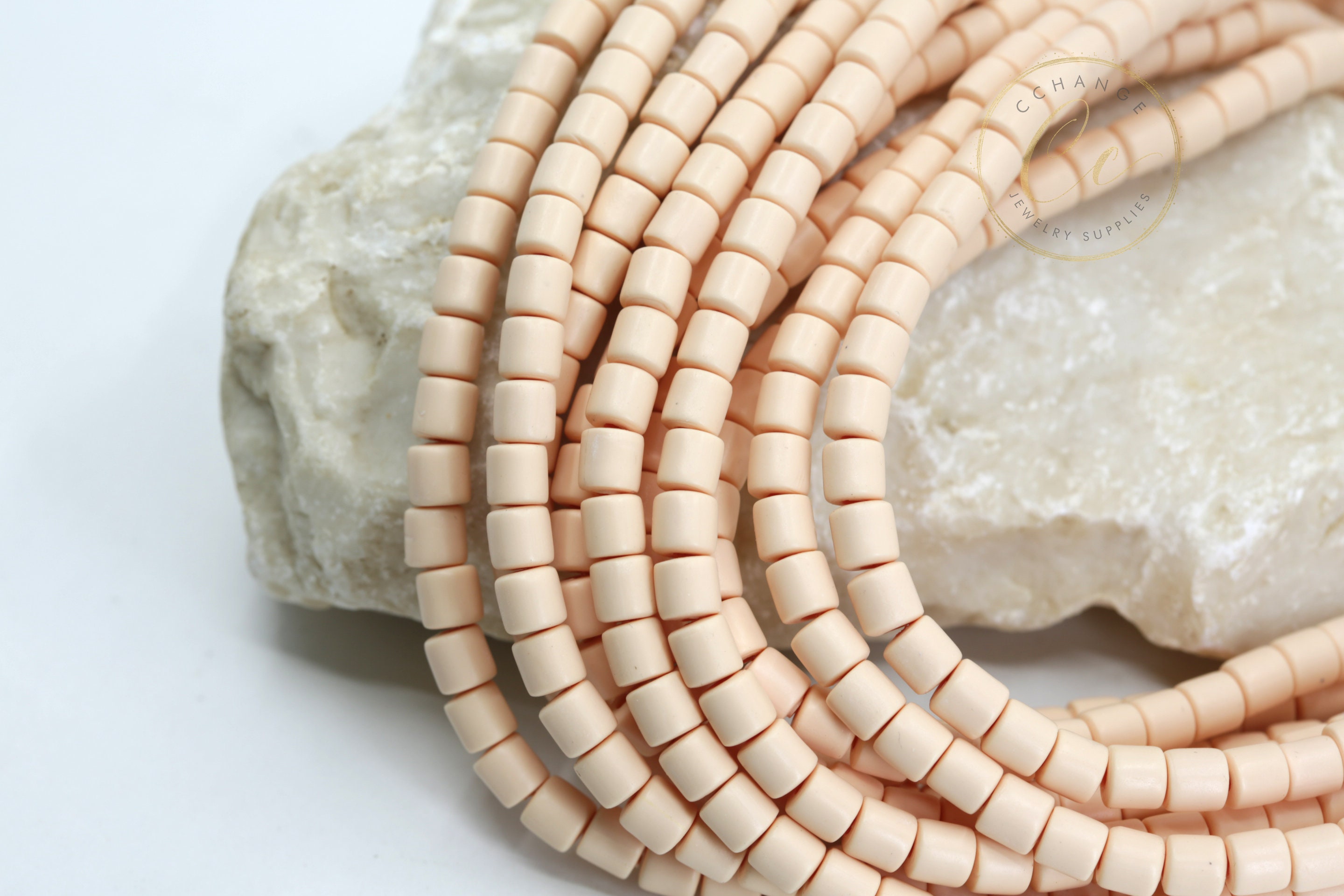 6mm Peach Barrel Polymer Clay Heishi Beads 1 Strand / FC6-05