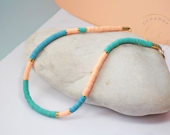 Gold Details Heishi Necklace, Heishi Disc Bead Surfer Necklace, Bohemian Heishi Beaded Necklace / Please ask for wholesale details