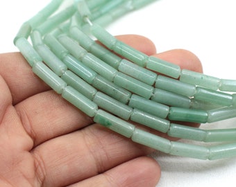 Green Jade Cylinder Tube Beads, 13x4mm Natural Stone Column Beads / NST-29