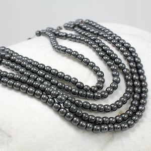4mm Black Round Hematite Beads, 1 Strand 125 pcs, Loose Round Gemstone / HBY-052