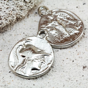Rhodium Plated Old Coin Pendant, 30mm Metal Replica Rome Coin Pendant 2 pcs / GPY-518b