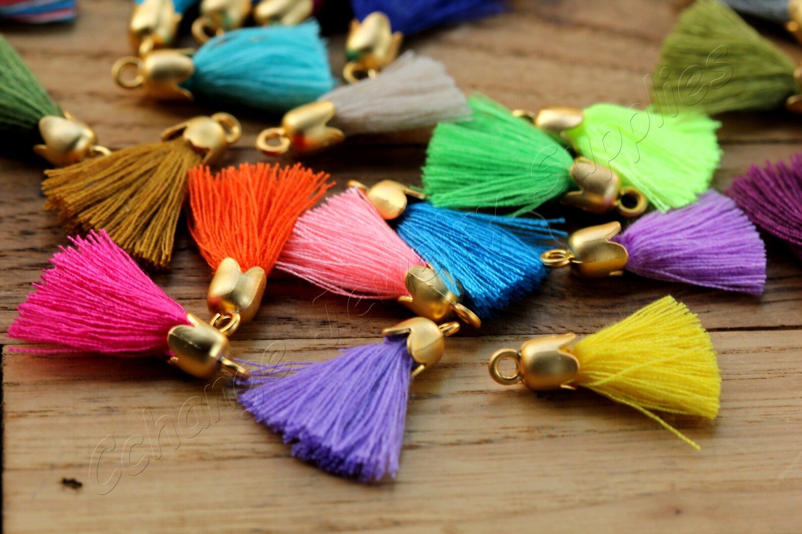 Beige & Turquoise Flower Tassel Stole