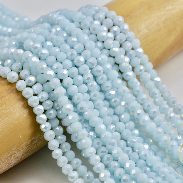 4mm Flashy Ice Blue Crystal Beads, Faceted Rondelle Crystal Glass Beads / CB4-14