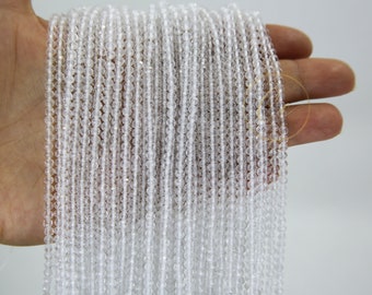 3.5mm Natural Clear Quartz Faceted Round Beads 15" Full Strand / NSF35-01