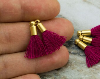 Borla de mini gorra de oro rosa mexicano de 2 cm, borla de algodón de 2 piezas, colgante de borla pequeña, borla de pulsera de pendiente, suministros de artesanía / T20GRC#07