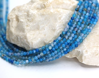 Perles dragon bleues rondes 4 mm, 1 rang, pierres semi-précieuses rondes naturelles véritables 15,5 po. / NSR4-22