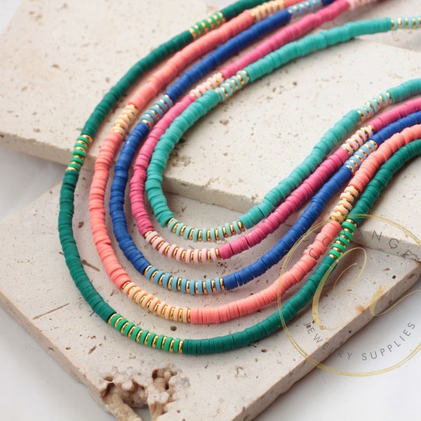 4mm Heishi Necklaces, Colorful Surfer Necklace, African Vinyl Disc Beads Necklace, Tribal Jewelry, Bulk Heishi Necklaces