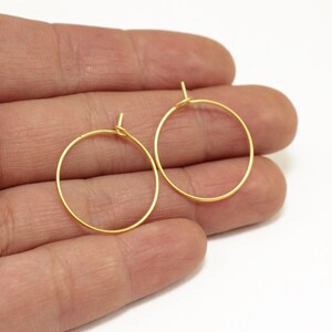 6 pcs Circle Earring Hooks, 20mm Round Matte Gold Plated Brass Earring Components / EF-M03