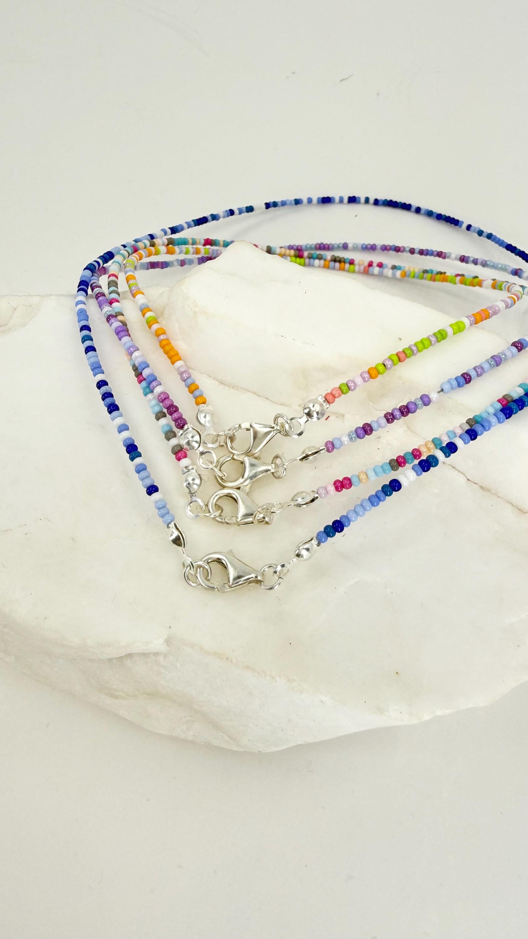 Minimalist Rainbow Seed Bead Choker, Dainty Colorful Necklace