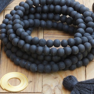 6mm Matte Black Glass Beads, Smooth Round Ball Glass Loose Beads / GB6-27