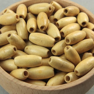 15mm Cream Wood Oval Beads, Natural Wood Dyed Beads 50 pcs / WBO15-04