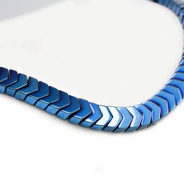 8mm Blue Chevron Hematite Beads, 1 Strand 109 pcs / HBY-086