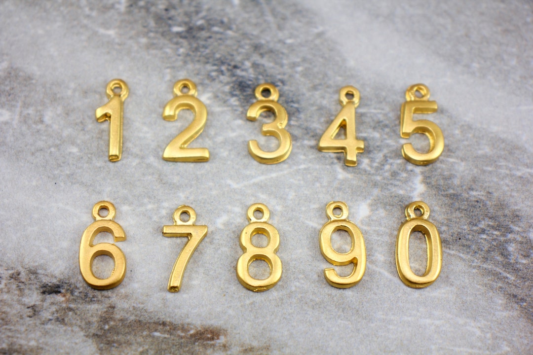 Gold Plated Number Pendant, 16mm Metal Number Charm, 1 2 3 4 5 6 7 8 9