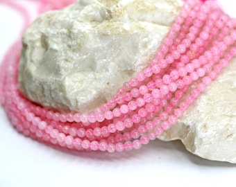 Perles de quartz rose rondes de 4 mm, 1 brin complet de 15,5 pouces de véritables pierres semi-précieuses rondes naturelles en vrac / NSR4-51