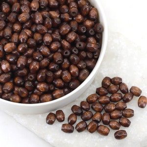 6x4mm Brown Oval Wood Beads, Natural Wood Dyed Beads 200 pcs / WBO6-10