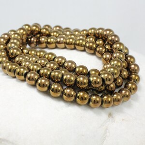 8mm Round Hematite Beads, 1 Strand 58 pcs, Bronze Loose Round Gemstone / HBY-027