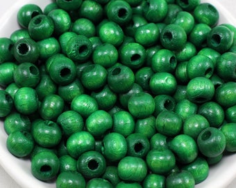 Cuentas redondas de madera verde césped de 9 mm, cuentas teñidas de madera natural 50 piezas / WBR9-07