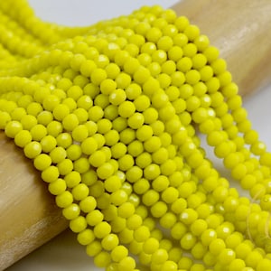 4mm Neon Yellow Crystal Beads, Faceted Rondelle Crystal Glass Beads / CB4-43