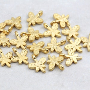 10mm Gold Plated Dragonfly Charm, Metal Dragonfly Pendants 10 pcs / GPS-074