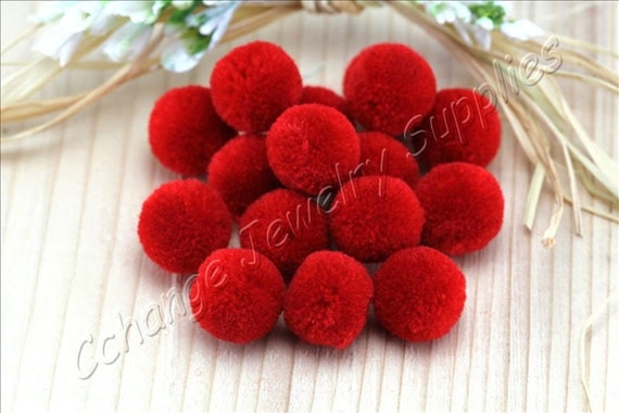 Red Craft Pompom Trim, 15mm Ball Round Cotton Handmade Pompoms